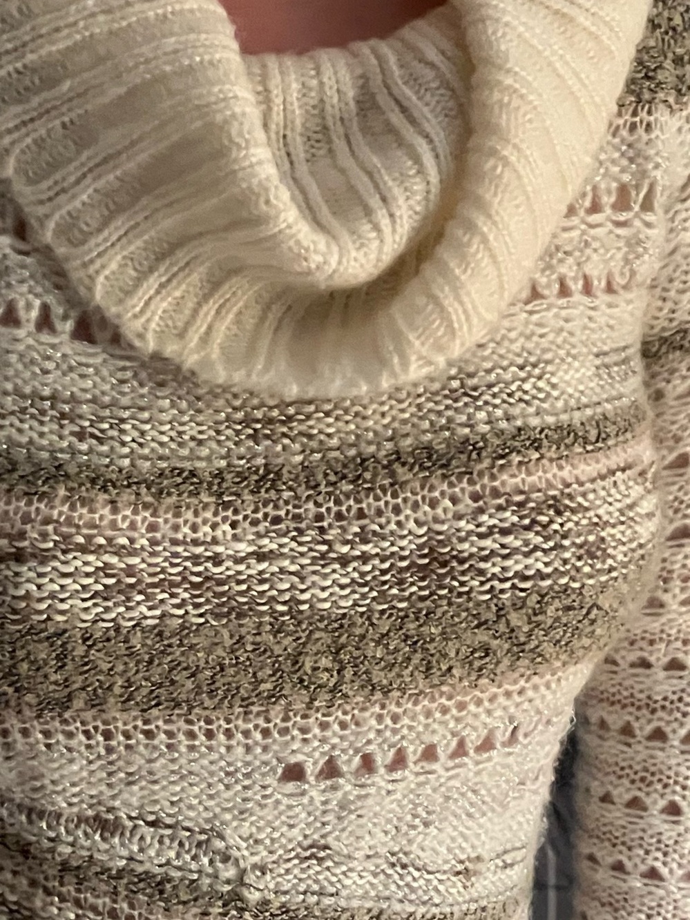 LAST CHANCE Jessica Simpson XS Cozy Knit Cowl Neck Sweater - Cream and Brown